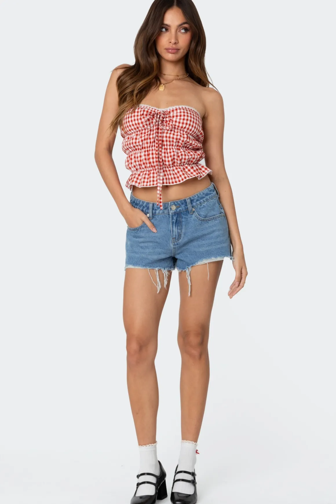 Lanna Gingham Elastic Scrunch Top