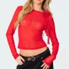 Larose Sheer Mesh Flower Pin Top