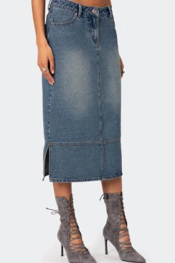 Lassy Washed Denim Midi Skirt