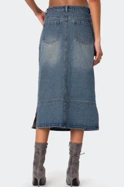 Lassy Washed Denim Midi Skirt