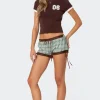 Lavish Lace Trim Plaid Shorts