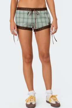 Lavish Lace Trim Plaid Shorts