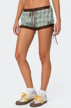 Lavish Lace Trim Plaid Shorts