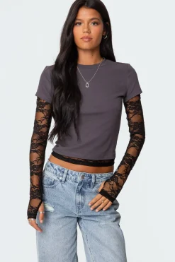Layered Lace Sleeve T Shirt