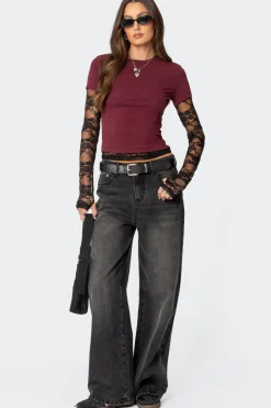 Layered Lace Sleeve T Shirt