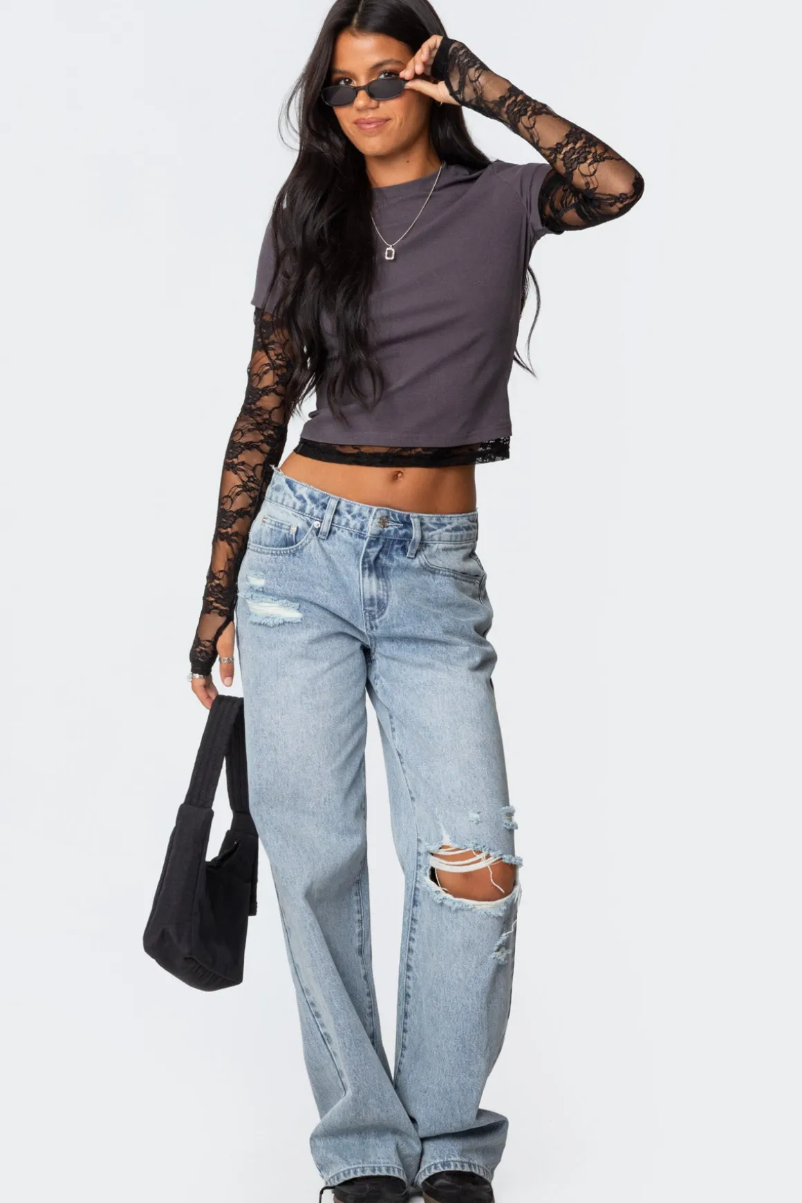 Layered Lace Sleeve T Shirt