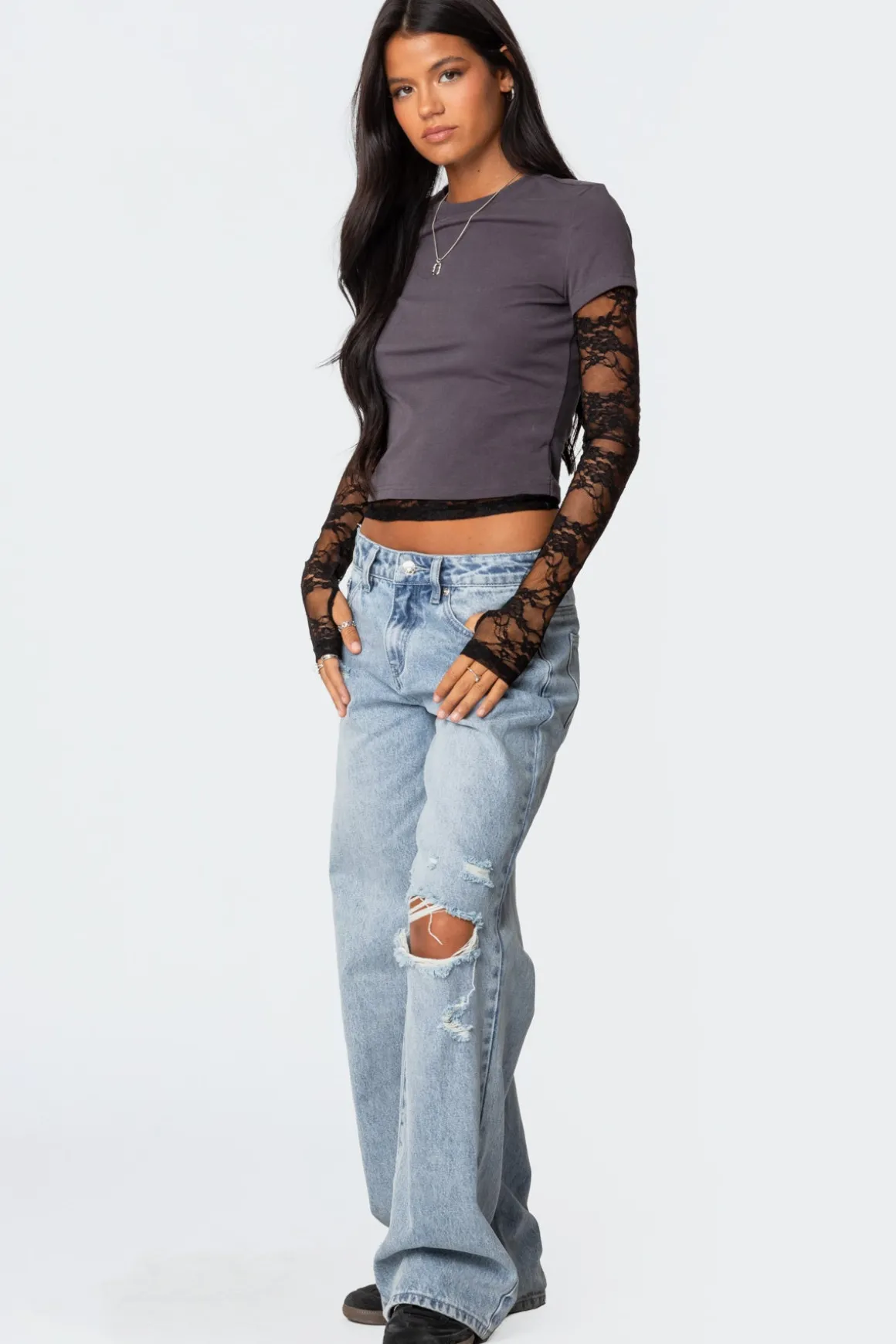 Layered Lace Sleeve T Shirt