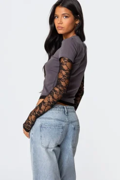 Layered Lace Sleeve T Shirt
