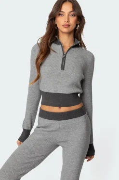 Lei Contrast Half Zip Knit Top