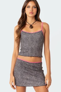 Lele Leopard Print Ribbed Tank Top