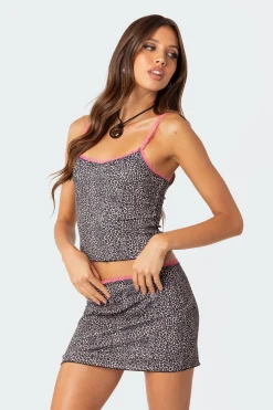 Lele Leopard Print Ribbed Tank Top