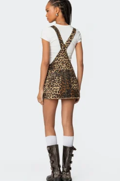 Leopard Denim Overall Mini Dress