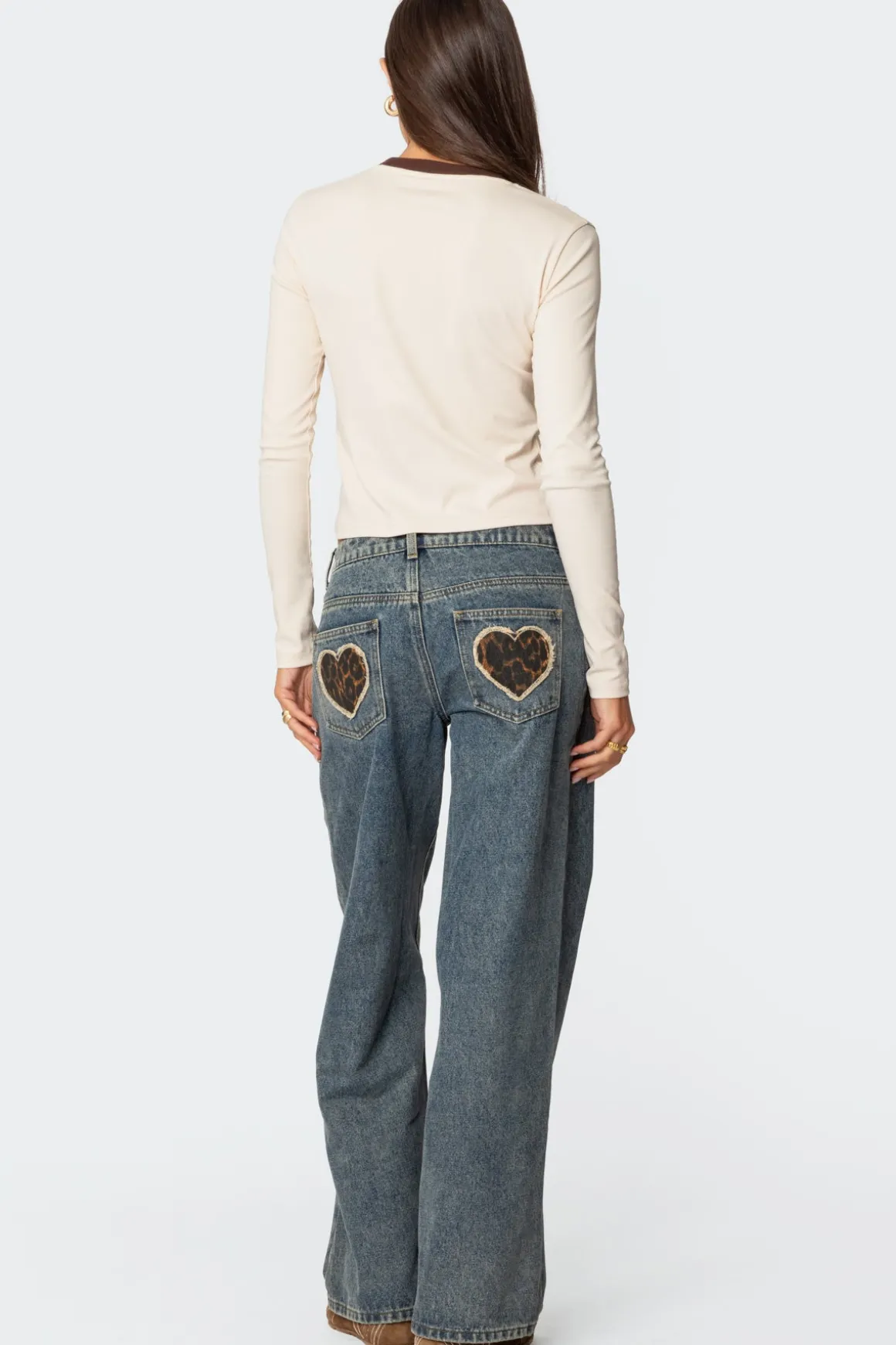 Leopard Heart Washed Jeans