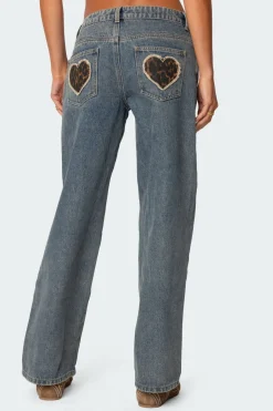 Leopard Heart Washed Jeans