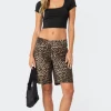 Leopard Low Rise Denim Bermuda Shorts