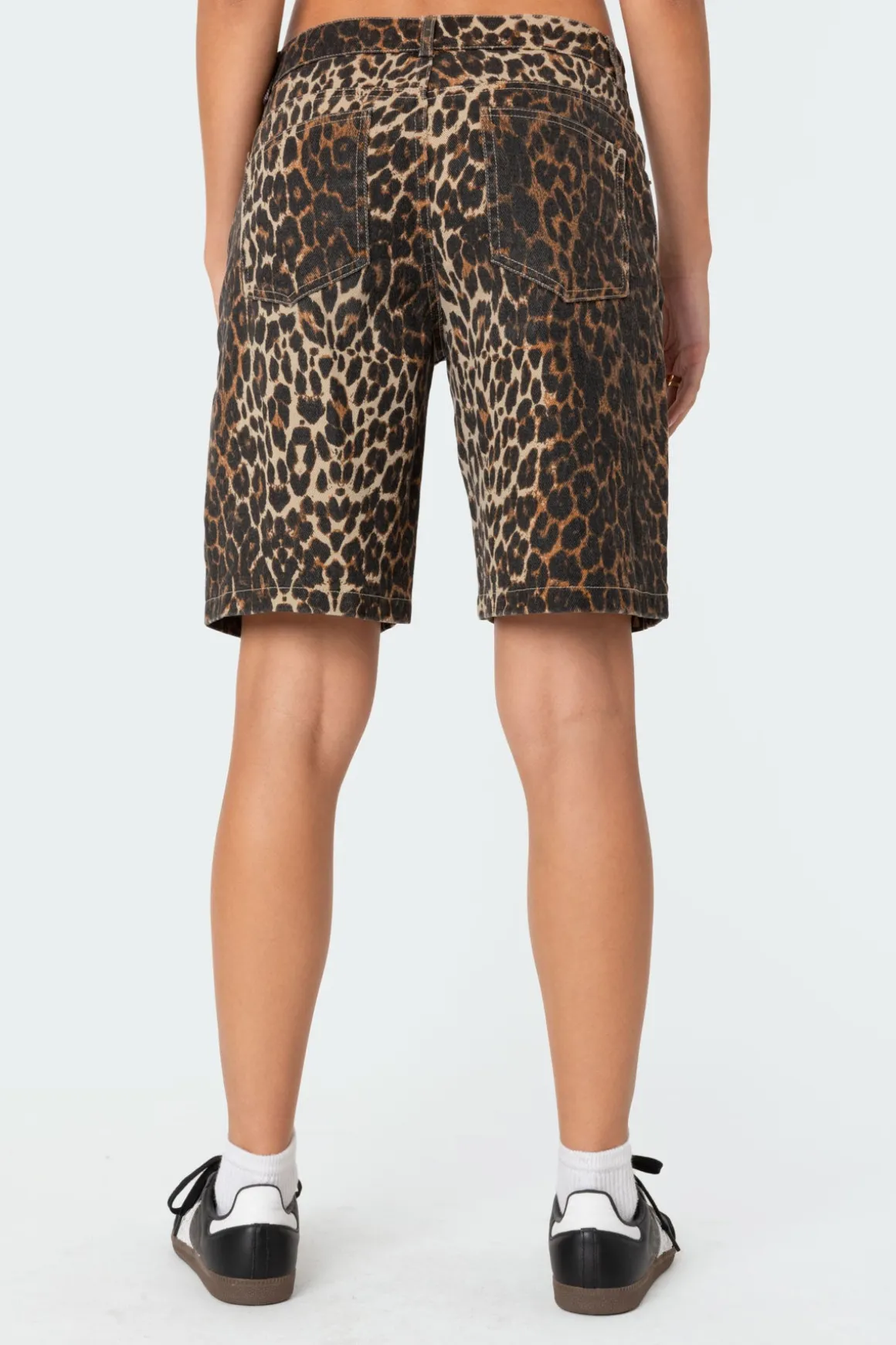 Leopard Low Rise Denim Bermuda Shorts