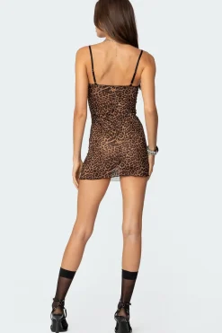 Leopard Print Mesh Mini Dress
