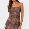 Leopard printed asymmetric mesh tube top