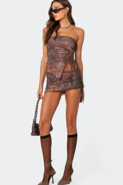 Leopard printed asymmetric mesh tube top