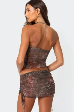 Leopard printed asymmetric mesh tube top