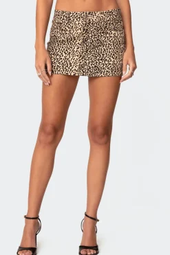 Leopard Printed Denim Mini Skirt