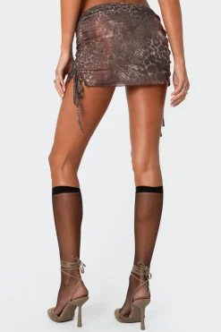 Leopard printed mesh mini skirt