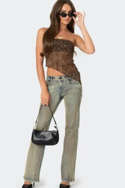 Leopard Printed Sheer Mesh Tube Top