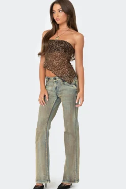 Leopard Printed Sheer Mesh Tube Top