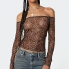 Leopard Sheer Mesh Off Shoulder Top