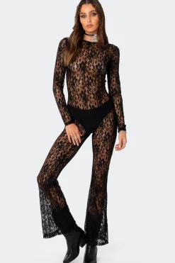 Let It B Sheer Lace Open Back Jumpsuit