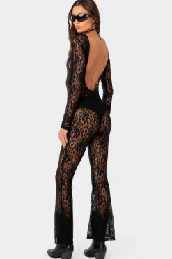 Let It B Sheer Lace Open Back Jumpsuit
