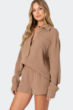 Levy Oversized Gauze Button Up Shirt