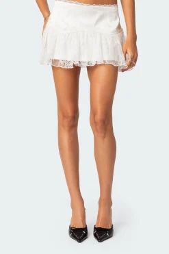 Lex Satin & Lace Ruffle Mini Skirt