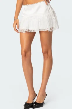 Lex Satin & Lace Ruffle Mini Skirt