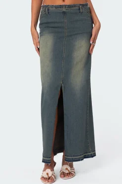 Lexy Washed Denim Maxi Skirt