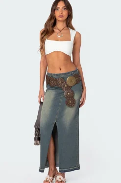 Lexy Washed Denim Maxi Skirt