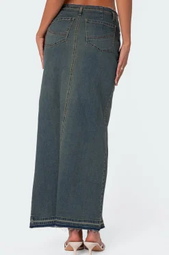 Lexy Washed Denim Maxi Skirt