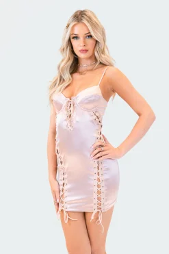 Lila Satin Lace-Up Mini Dress