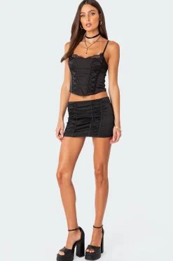Lilith Lace Up Satin Mini Skirt
