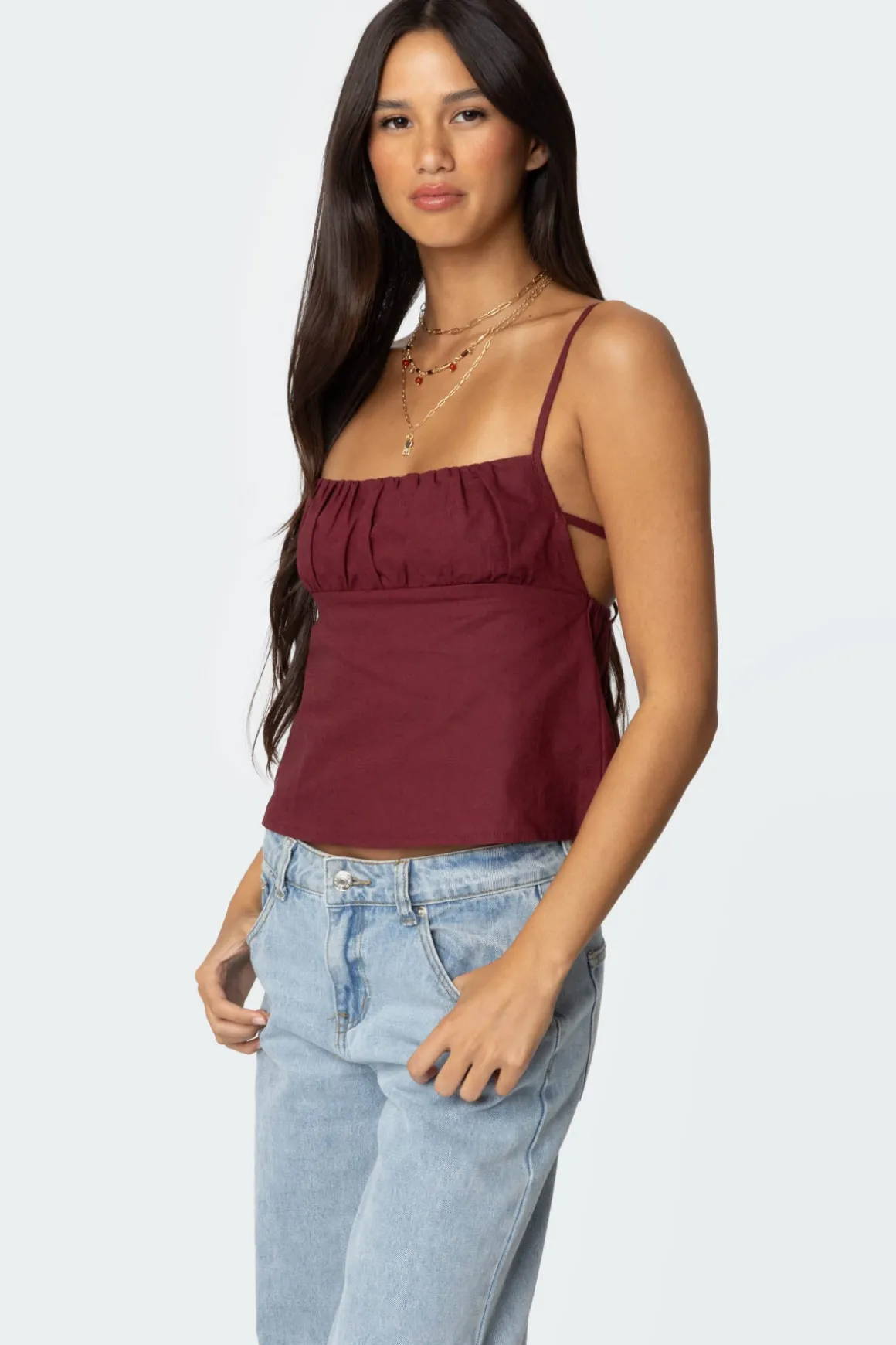 Linen Look Open Back Top