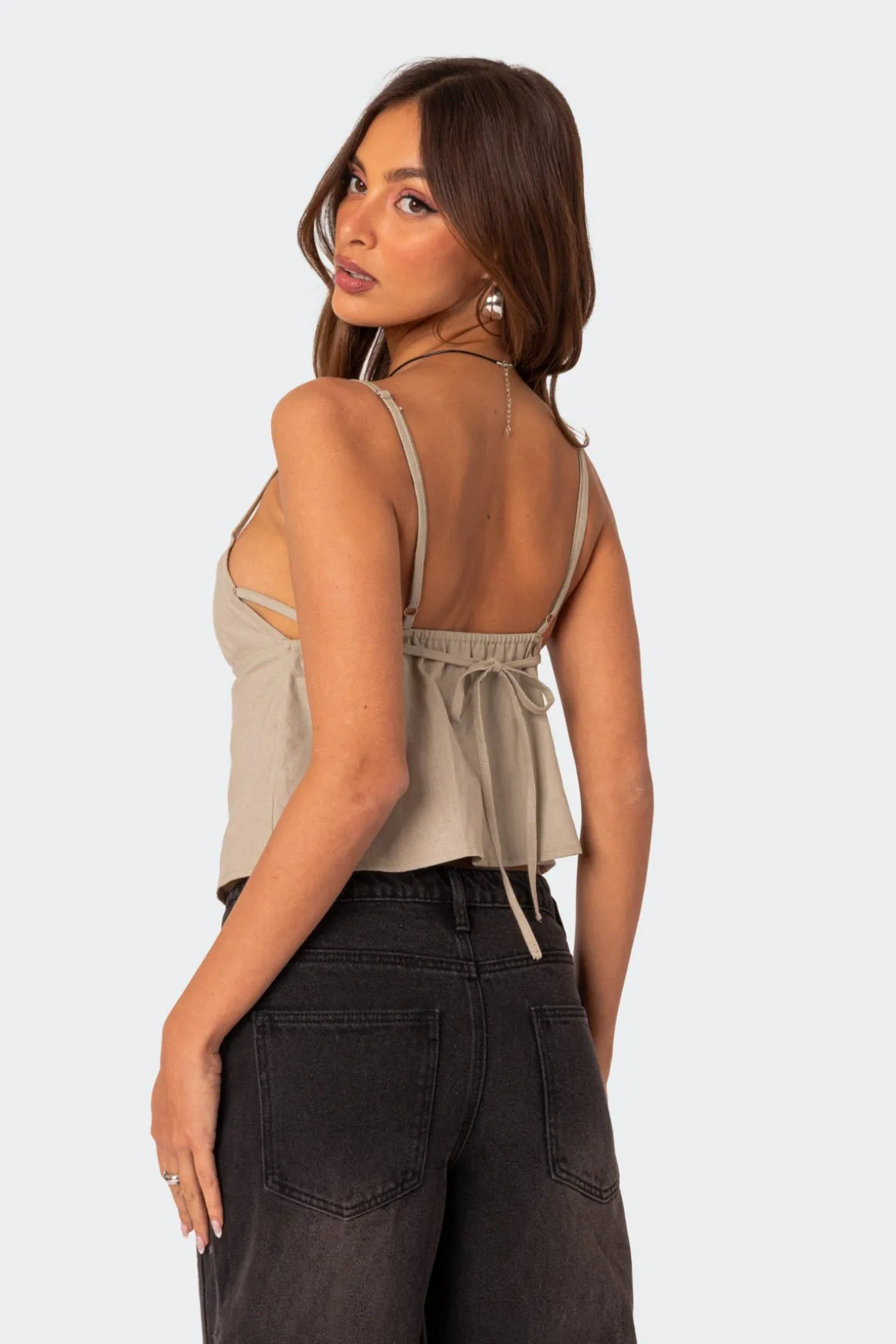 Linen Look Open Back Top