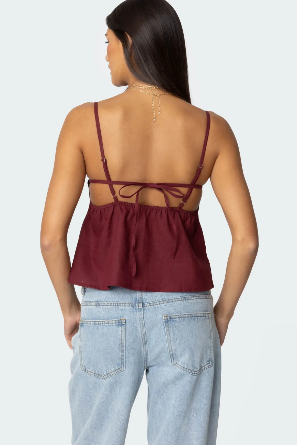 Linen Look Open Back Top
