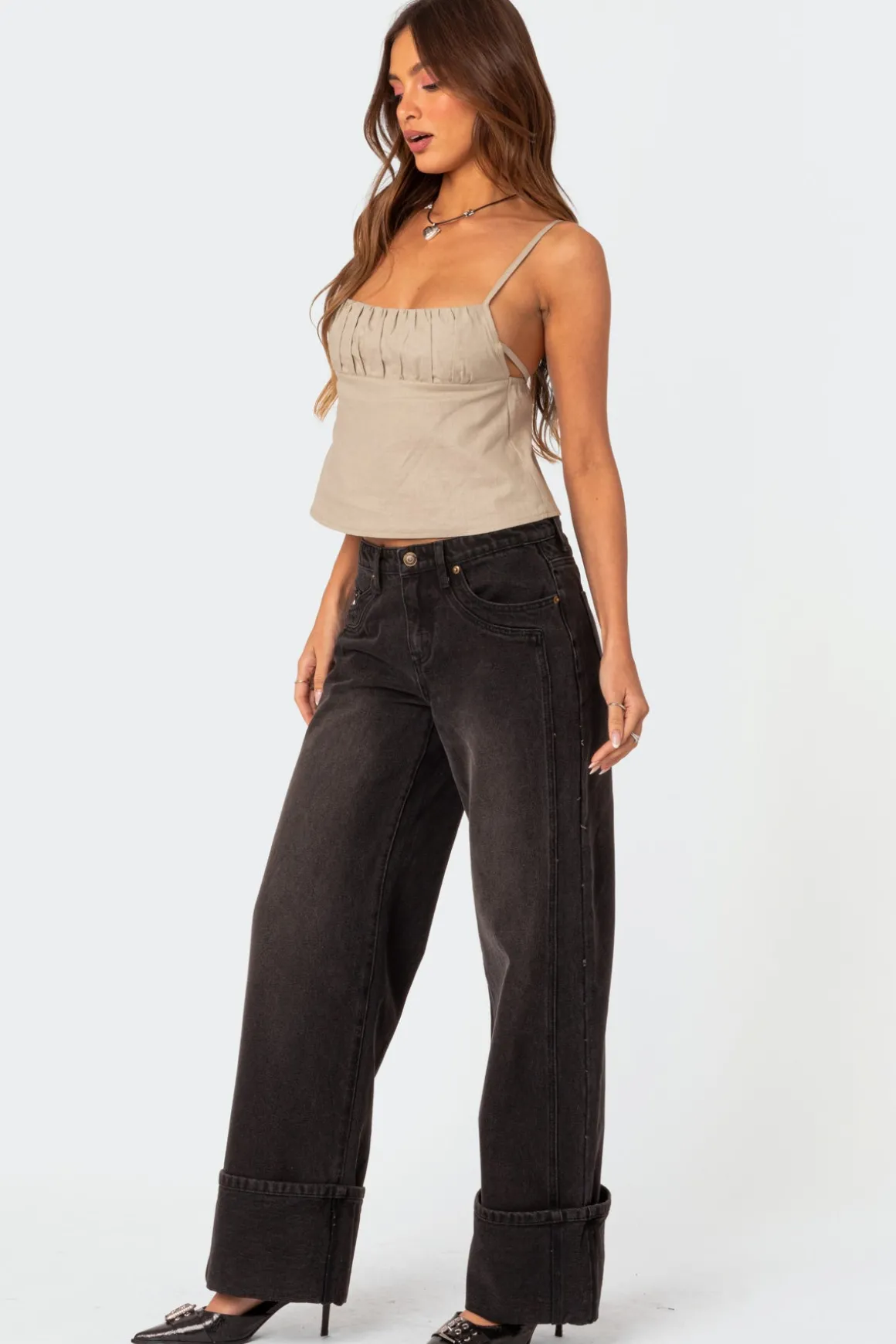 Linen Look Open Back Top