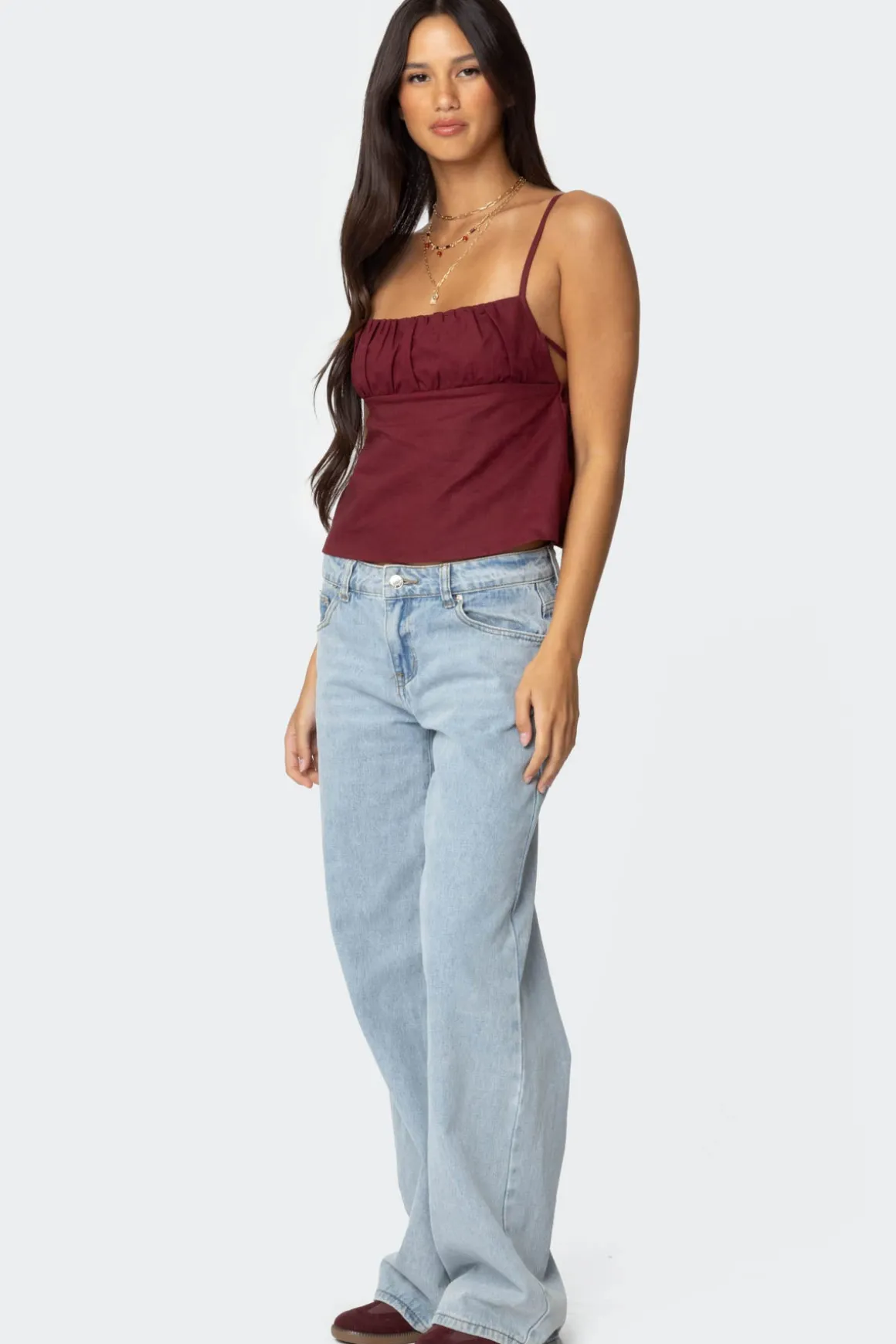Linen Look Open Back Top