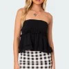 Linen Look Strapless Peplum Top