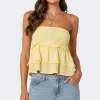 Linen Look Strapless Peplum Top