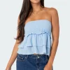 Linen Look Strapless Peplum Top