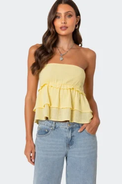 Linen Look Strapless Peplum Top