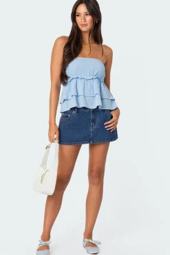 Linen Look Strapless Peplum Top