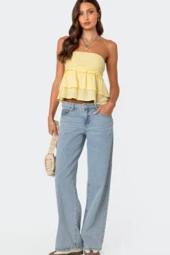 Linen Look Strapless Peplum Top